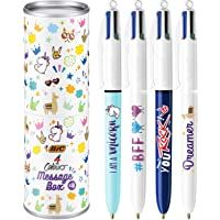 BIC 992555 Message Box - Bolígrafos BIC 4 Colores de Punta Media (1.0 mm) - Varios Mensajes- Caja Metálica de Regalo con…